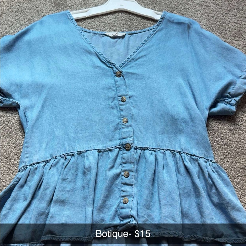 Blue Button-Down Peplum Top